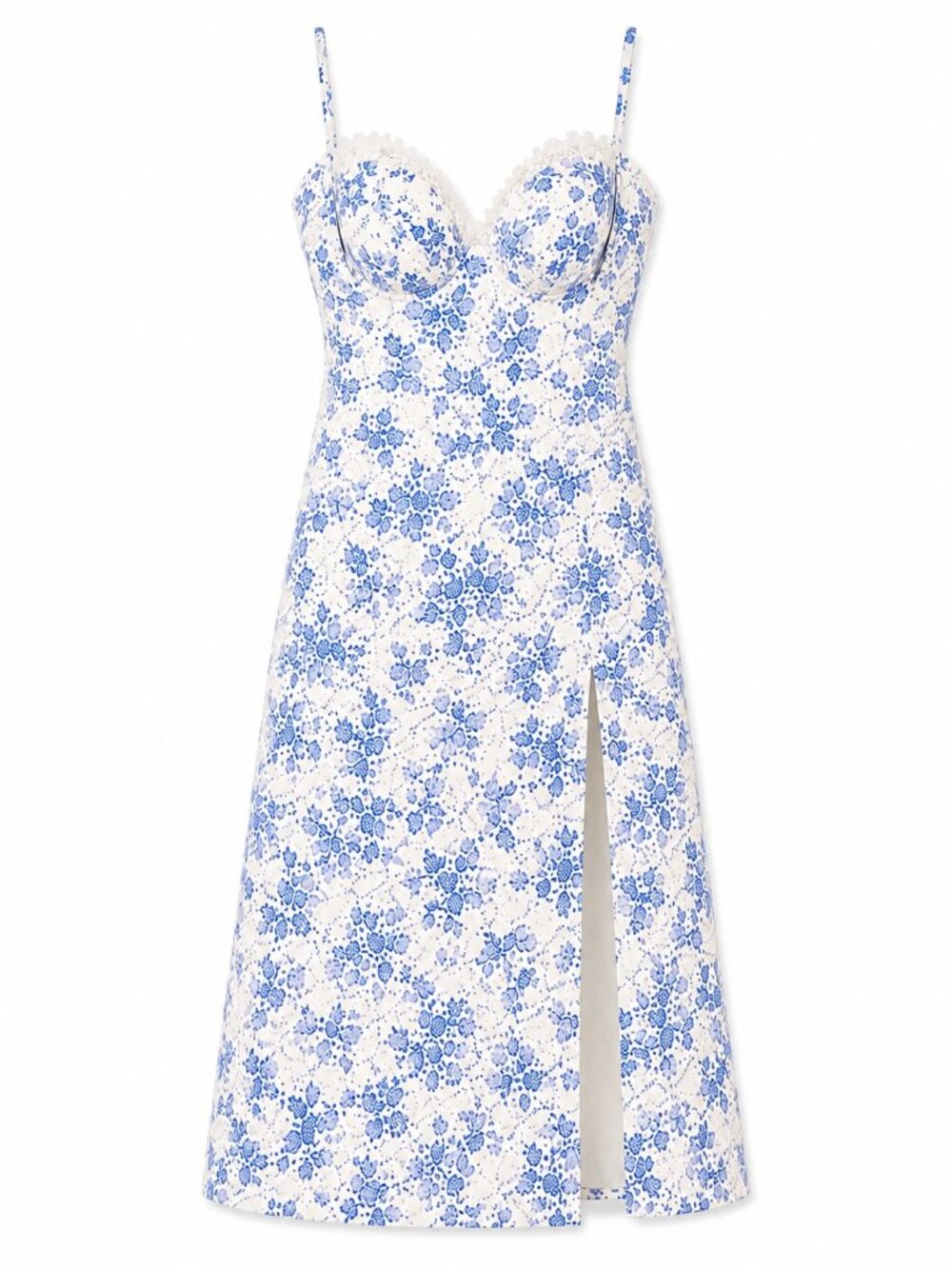 NWT COMMENSE Blue & White Floral Lace Corset Bustier Midi Dress – Size S